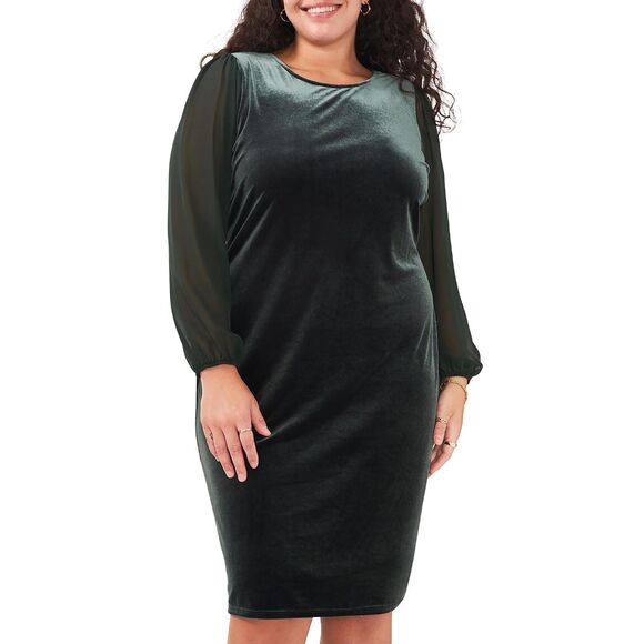 New Vince Camuto Velvet Emerald Green Sheer Balloon Long Sleeve Dress Size 2X - Picture 4 of 16
